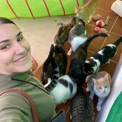 Voluntaria con Gatos